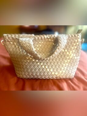 Woven Bag in Cream with Metallic gold Accents